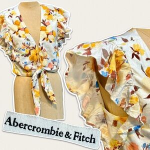 Abercrombie & Fitch flirty summer‎ blossom tie front linen top ruffle sleeve